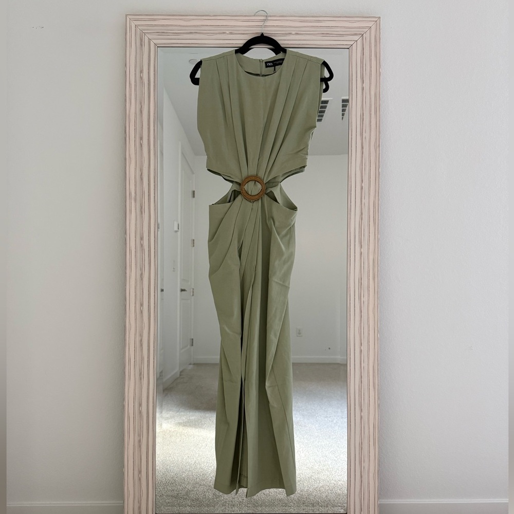 Zara Light Green Sage Pleated Dress Size XS
